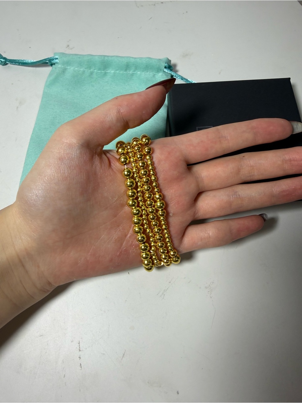 Gold Beaded Stretch Bracelet Set - Elegant Stackable Bracelets